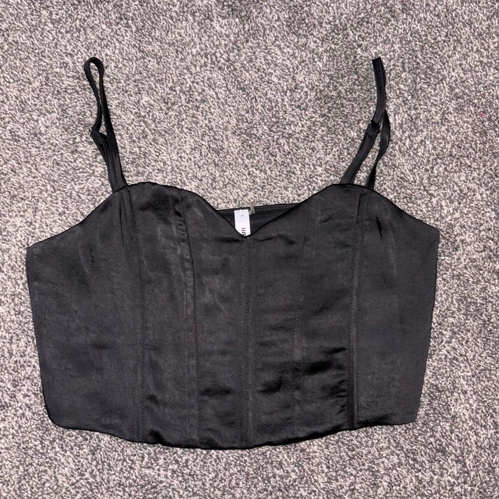 Black satin corset top with adjustable straps small
